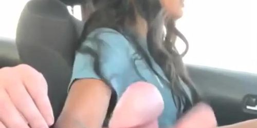 Hot Ebony Car Handjob While Driving