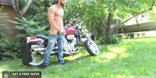 Sexy Zack Lemec Solo Outdoor Jerk On Motorcycle