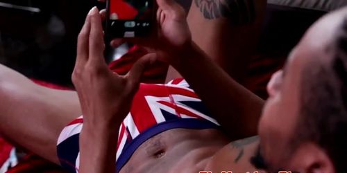 Muscular thug ebony jerking his dick