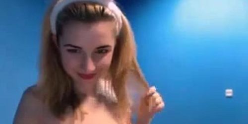 ellykassh, petite teen with rabbit ears dancing topless