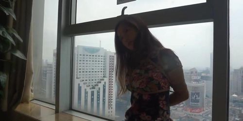 Cute Chinese Girl Tied And Ballgagged By Window