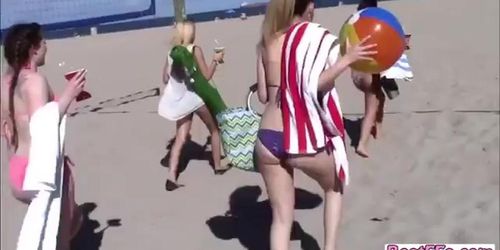 Lovely teens take home a guy from the beach to fuck