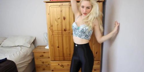 Hot Blonde Strips In Disco Pants porn