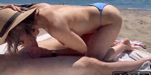 Wife Begs for Double Creampie on Public Beach from Husband and his Friend Amateur Hotwife