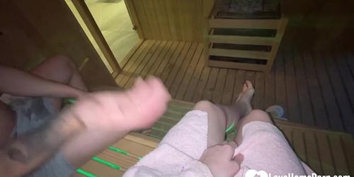 Sucking off a random guy in the sauna