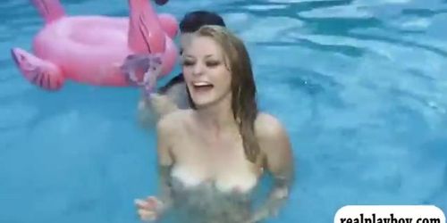 Group of sexy babes fucked by the pool on Springbreak
