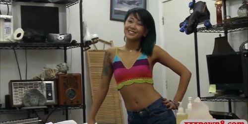 Small breasts asian sucks off and banged by pawn guy