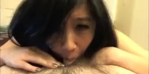 Asian gives soft loving blowjob CIM