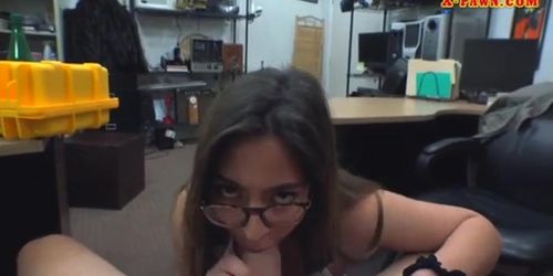 Woman with glasses screwed by pawn dude inside his office
