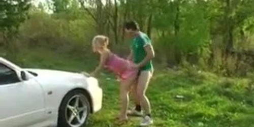Pickup girl - outdoor blonde pink dress