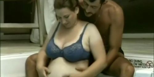 Busty pregnant babe takes stiff dick outdoors
