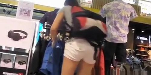 White jeans shorts nice womans ass
