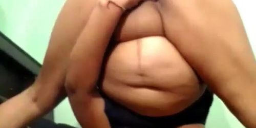 Secret milf hiding face playing porn webcam.