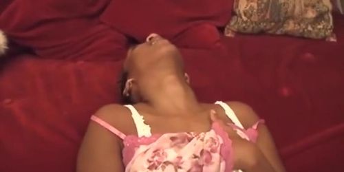 Short haired African hottie masturbating in bedroom