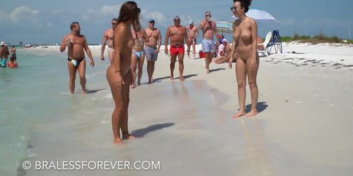 BralessForever - Playing Naked On The Beach
