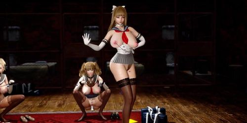 Submissive Cute Girl in Extreme Sexy School Uniform MMD Dance at Slave Dungeon
