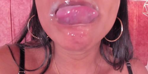 Ebony Spitty Tongue Mouth Drooling For Dick Closeup