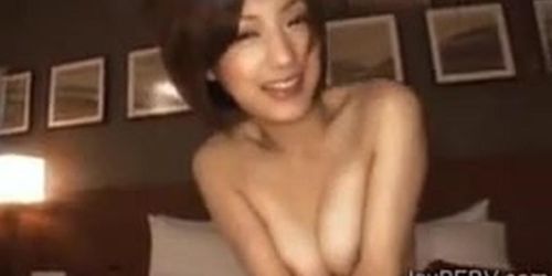 Beautiful Japanese babe goes naughty riding a rough piece