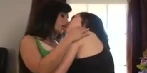 brunette lesbians mature kissing hot