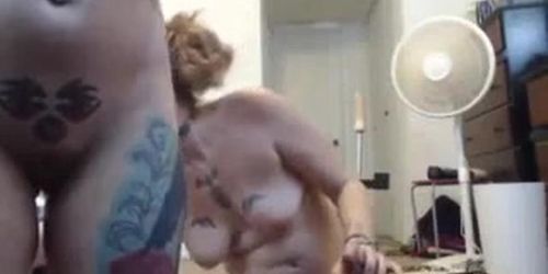 Tattooed Webcam Whores Ass-Fuck Each Other With a Huge strapon on Webcam