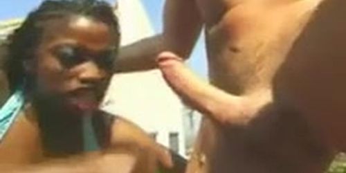 Very hot ebony is crazy for white dick