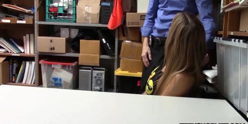 Teen amateur caught stealing and fucked by security