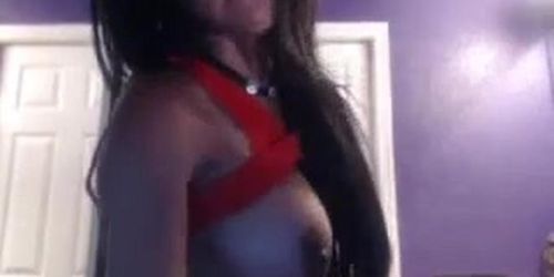 Latina playing with puss