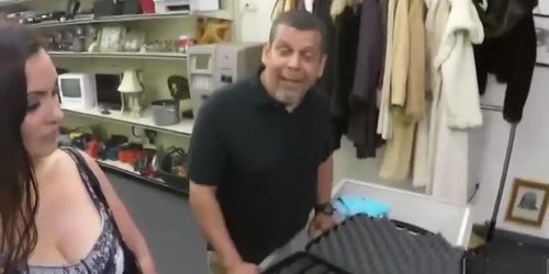 Hot milf getting fucked in the pawnshop for huge cash