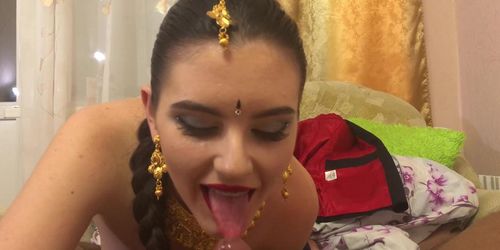 Alyssa Quinn - White Girl In Indian Attire Does Sensual Whipped Cream Blowjob