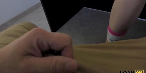 Blonde chick fucks to get a loan