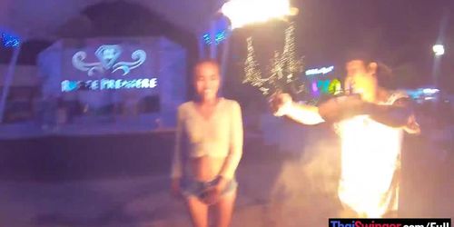 Amateur couple watches a fire show and has hot sex once back in the hotel