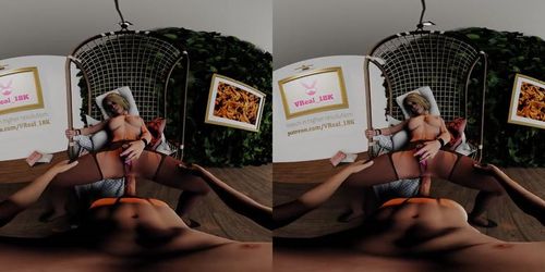 VReal_18K Gentle Anal on Hanging Chair - Vibrator, Couple, Stockings, Blonde, Super Girl, CGI 3D render