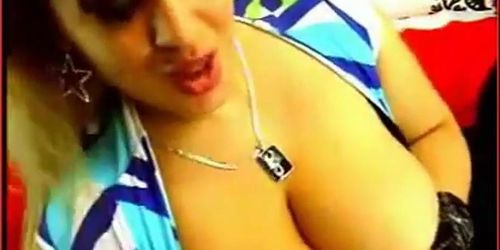 Big tit girl playing with boobs