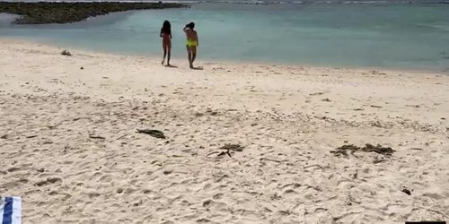 Exhibitionist wanks over busty MILF and her stepdaughter, leaving them with cum-covered faces under the sun (Katty West)