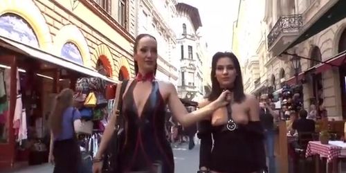 Bare boobs teen 18+ walked in Budapest market