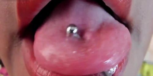 Ebony Pierced Tongue Fetish Tease Closeup Spit