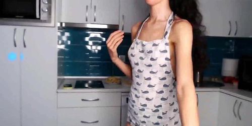 Skinny perfect ass cute girl webcaming solo on kitchen