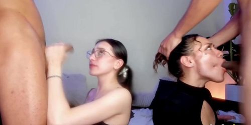 Horny Besties On Their Knees To Worship Rough Dicks