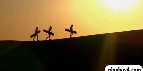 Big boobs badass babes love sand boarding while all naked