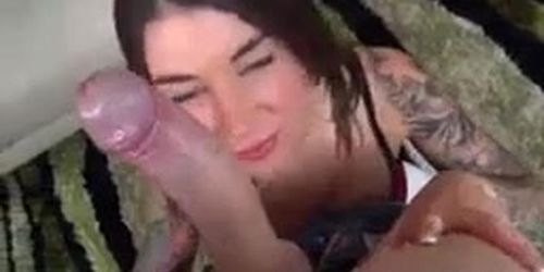 tatoo girl does blowjob to a stranger (Dick tattoo)