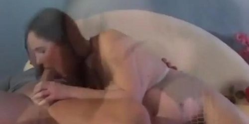 Hairy pussy of pregnant brunette filled after sucking