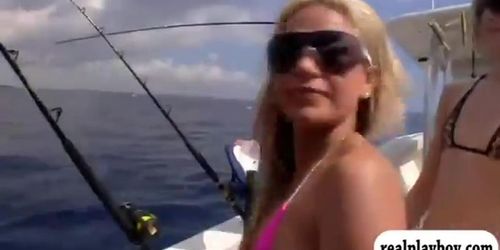 Badass hotties with big boobs frisky fishing and snowboarding