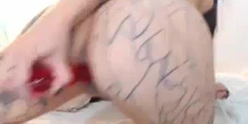 Tatted hot girl dildo masturbation