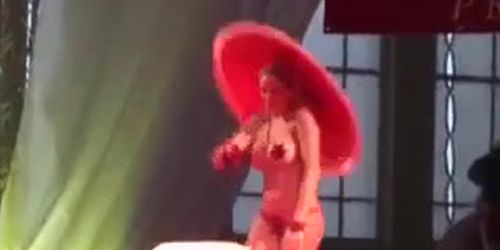 busty burlesque show on public stage