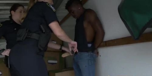 Muscular black stud with a huge dick fucking female cops hard!