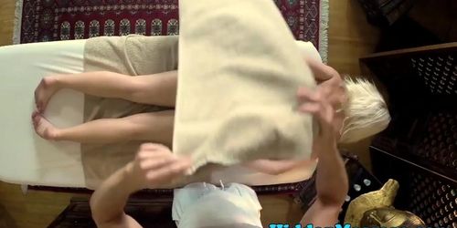Busty massage girl jizzed on pussy