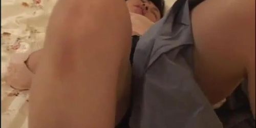 Jap mother gets excited with the guy and masturbates with a big toy