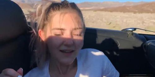 Public Teen Sex in the Convertible Car on a way to Las Vegas Eva Elfie