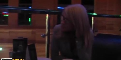 gorgeous nerdy blonde wife gets seduced by horny handsome stranger & moans in ecstacy as she fucks his huge BBC in public ba