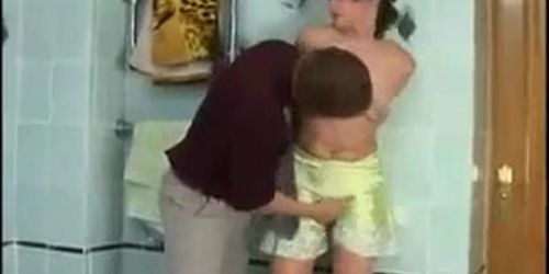 Brother gropes and fucks sis in the bathroom